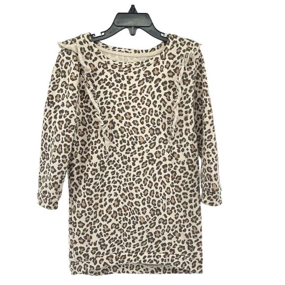 Grayson Mini Toddler Girl’s Leopard Print Ruffle Long Sleeve Sweatshirt Dress 5T - Picture 1 of 7